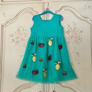 Hanna Andersson 120/6-7 Chasing Summer Embroidered Fruit Tulle Overlay Dress